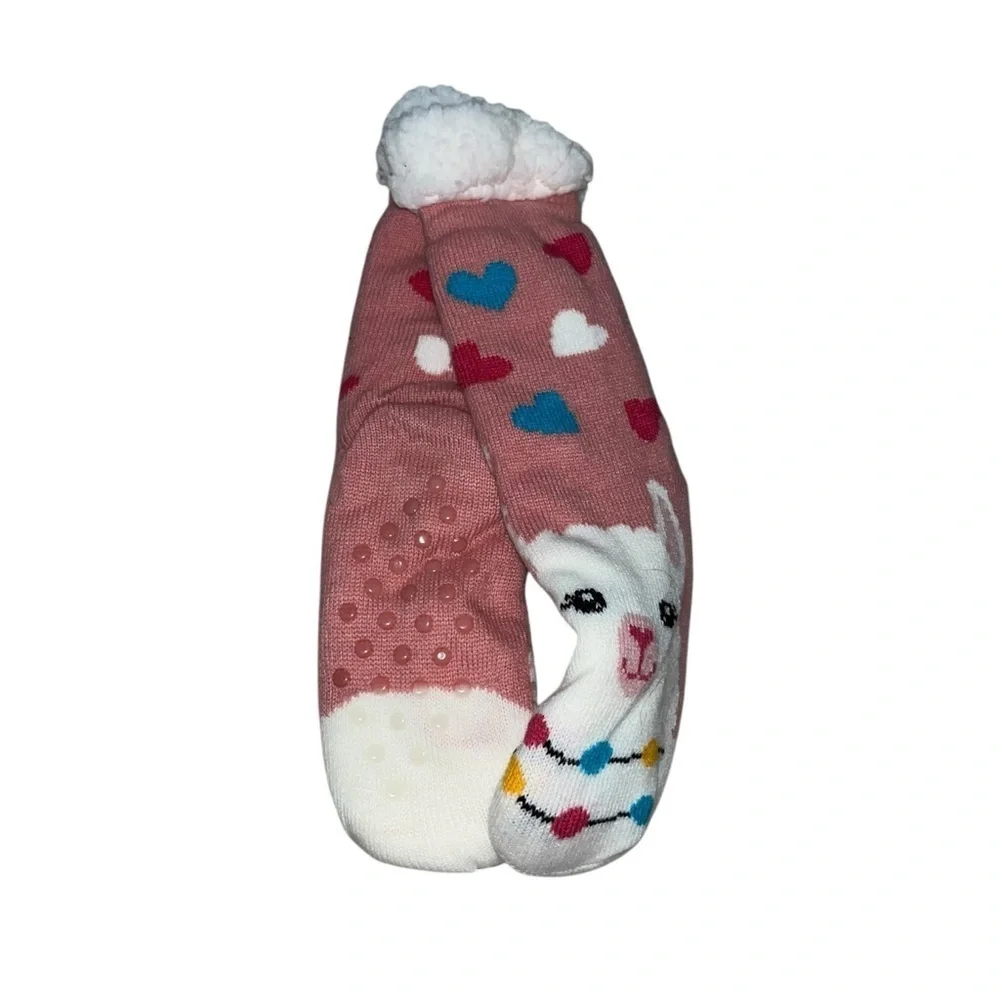 Compass Sherpa critter Pink Llama Cozy slipper Socks alpaca new nwt one size